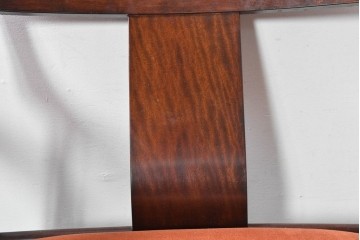 中古　松本民芸家具　#300型　美しい曲肘と温かみのあるオレンジ色の張地のアームチェア2脚セット　定価(2脚合計)約52万円　(R-091926)