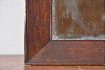 和製アンティーク　昭和初期　ナラ材　面取り加工を施したシンプルデザインの壁掛け鏡　(R-091932)