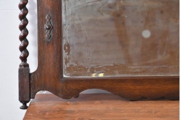 イギリスアンティーク　1900年から1920年頃　オーク材　ツイスト柱と繊細な彫刻が美しいウォールミラー　(R-091935)