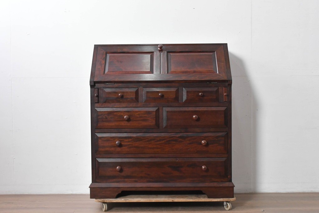 中古　美品　松本民芸家具　T型　重厚なライティングビューロー　定価約55万円　(R-091943)