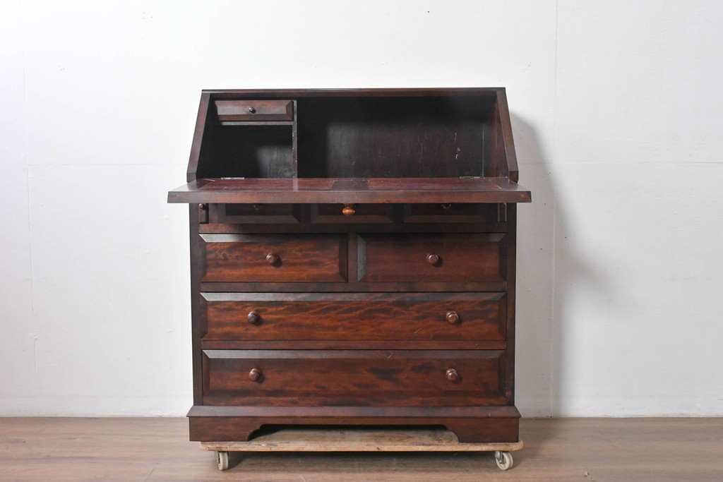 中古　美品　松本民芸家具　T型　重厚なライティングビューロー　定価約55万円　(R-091943)