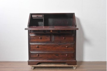 中古　美品　松本民芸家具　T型　重厚なライティングビューロー　定価約55万円　(R-091943)