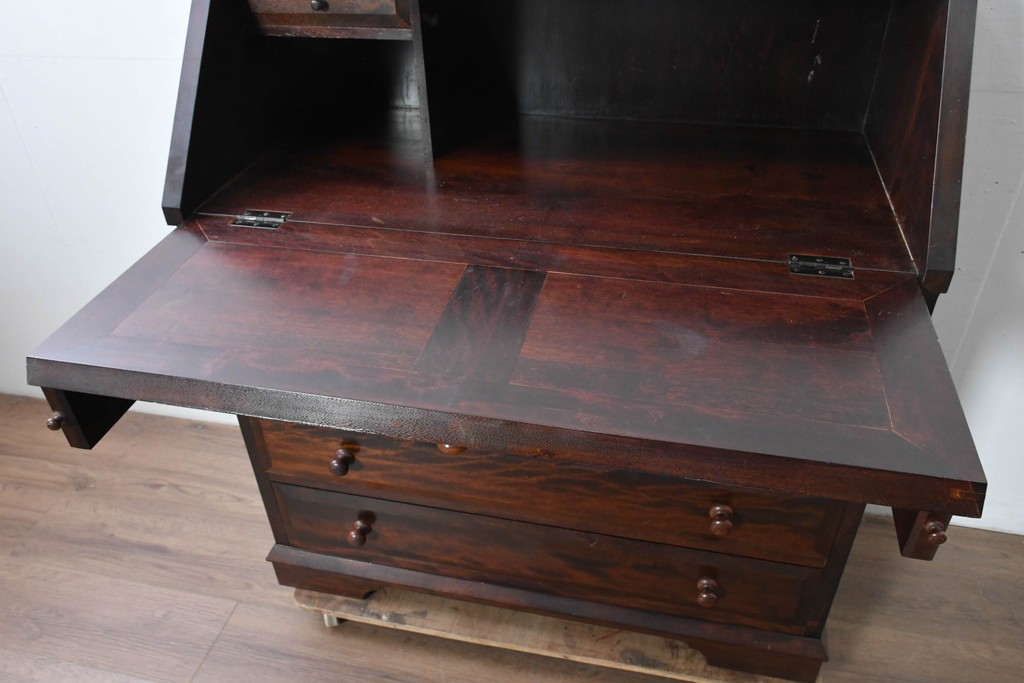 中古　美品　松本民芸家具　T型　重厚なライティングビューロー　定価約55万円　(R-091943)