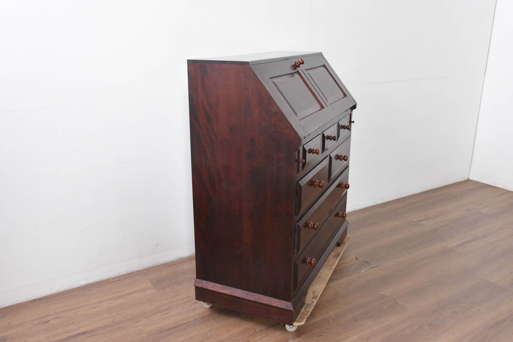 中古　美品　松本民芸家具　T型　重厚なライティングビューロー　定価約55万円　(R-091943)