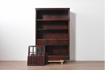 中古　美品　志太民芸家具　重厚な金具と美しい木目が目を引く格子茶箪笥　(R-091958)