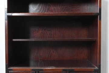 中古　美品　志太民芸家具　重厚な金具と美しい木目が目を引く格子茶箪笥　(R-091958)
