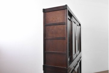 中古　超美品　星野民芸(星野民藝)　御所車と縦格子の引き戸が特徴の重厚な高山式食器棚　(R-091961)