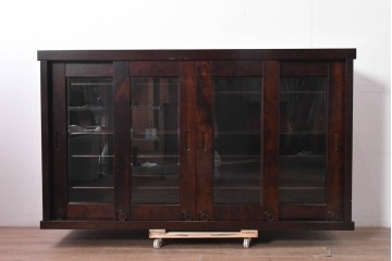 中古　超美品　星野民芸(星野民藝)　水屋箪笥上段　御所車を備えたガラス引き戸のサイドボード　(R-091962)