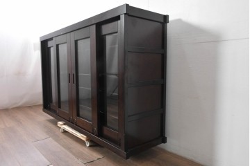 中古　超美品　星野民芸(星野民藝)　水屋箪笥上段　御所車を備えたガラス引き戸のサイドボード　(R-091962)