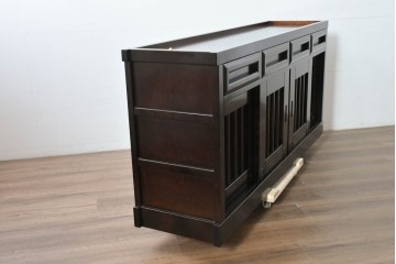 中古　超美品　星野民芸(星野民藝)　水屋箪笥下段　御所車と縦格子の引き戸を備えたサイドボード　(R-091963)