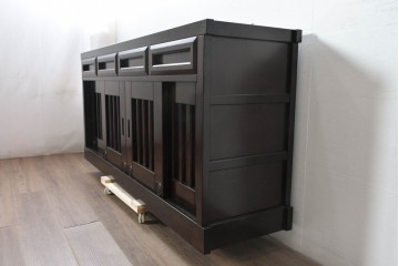 中古　超美品　星野民芸(星野民藝)　水屋箪笥下段　御所車と縦格子の引き戸を備えたサイドボード　(R-091963)