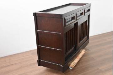 中古　超美品　星野民芸(星野民藝)　水屋箪笥下段　御所車と縦格子の引き戸を備えた重厚なサイドボード　(R-091966)