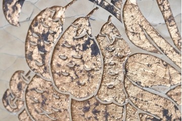 和製ヴィンテージ　クラッキング加工　鳥や葡萄の金模様が華やかな四連衝立　(R-091981)
