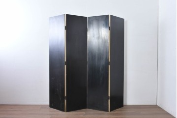 和製ヴィンテージ　クラッキング加工　鳥や葡萄の金模様が華やかな四連衝立　(R-091981)