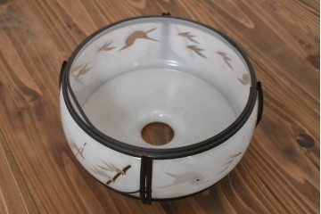 《引っ掛けシーリング式ペンダントライト加工費込み》　和製アンティーク　昭和初期から昭和中期　鳥と竹の図柄が風情ある吊り下げ照明　(R-091995)