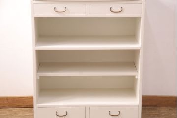キャビネットをリペア&カスタム!背面板で上下段の継ぎ目をカバー。背面までアンティークホワイトでペイント仕上げ。(収納棚、戸棚)