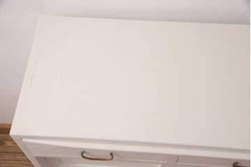 キャビネットをリペア&カスタム!背面板で上下段の継ぎ目をカバー。背面までアンティークホワイトでペイント仕上げ。(収納棚、戸棚)
