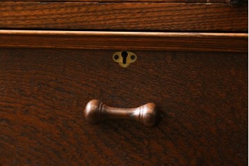 和製アンティーク　昭和初期　凝った作りの最高級品!!　三方欅(ケヤキ)材　シャッター扉(蛇腹)を備えた大正ロマン薫るキャビネット　(S-090514)