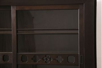 五尺収納箪笥キャビネットをリペア&カスタム!戸板をゆらゆらガラスへ変更。引き手を取り付け。可動式の棚板を設置。濃い茶色で着色し仕上げ。(水屋箪笥、収納棚、戸棚、キャビネット)