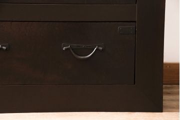 五尺収納箪笥キャビネットをリペア&カスタム!戸板をゆらゆらガラスへ変更。引き手を取り付け。可動式の棚板を設置。濃い茶色で着色し仕上げ。(水屋箪笥、収納棚、戸棚、キャビネット)