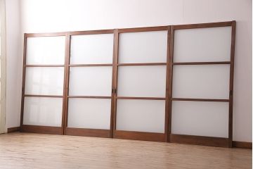 昭和中期のガラス戸4枚をリペア&カスタム!戸車を取り付け。すりガラスへ入れ替え。クリアワックス仕上げ。(引き戸、建具)