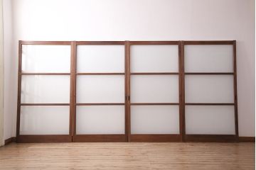 昭和中期のガラス戸4枚をリペア&カスタム!戸車を取り付け。すりガラスへ入れ替え。クリアワックス仕上げ。(引き戸、建具)