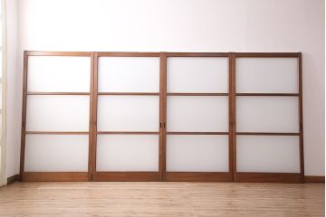 昭和中期のガラス戸4枚をリペア&カスタム!戸車を取り付け。すりガラスへ入れ替え。クリアワックス仕上げ。(引き戸、建具)