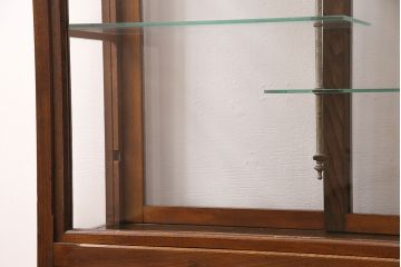 昭和初期のガラスケースをリペア&カスタム!ガラス天板に変更。丸脚を取り付け。濃い茶色で着色し仕上げ。(ショーケース、陳列棚)