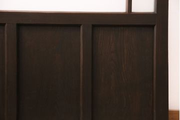 ドアをリペア&カスタム!框を加工し引き戸仕様へ変更。結霜ガラス、緑の色ガラスへ入れ替え。濃い茶色で着色し仕上げ。(引き戸、建具)