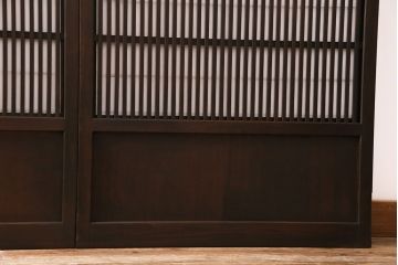 昭和初期の格子戸4枚をリペア&カスタム!クリアガラスを結霜ガラスへ入れ替え。障子の張り替え。濃い茶色で着色し仕上げ。(引き戸、建具)