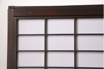 昭和初期の格子戸4枚をリペア&カスタム!クリアガラスを結霜ガラスへ入れ替え。障子の張り替え。濃い茶色で着色し仕上げ。(引き戸、建具)