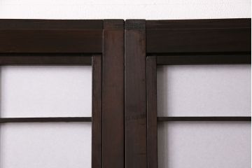 昭和初期の格子戸4枚をリペア&カスタム!クリアガラスを結霜ガラスへ入れ替え。障子の張り替え。濃い茶色で着色し仕上げ。(引き戸、建具)