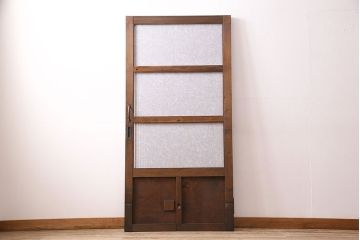 明治大正期の蔵戸をリペア&カスタム!取っ手、蝶番を取り付けドアにリメイク。設置場所に合わせてリサイズ。格子裏にアクリルワーロンを組み入れ。(玄関戸、玄関ドア、建具)