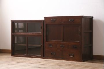 戸棚をリペア&カスタム!可動部の調整や傷の補修を行い、建具はゆらゆらガラスへ入れ替え。(収納棚、キャビネット、食器棚)