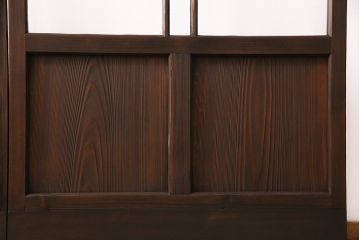 昭和初期のガラス戸2枚をリペア&カスタム!設置場所に合わせてリサイズ。ガラスはすべてクリアガラスへ入れ替え。現状に近しい色味に着色し仕上げ。(引き戸、建具)