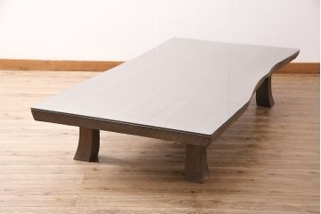 IDC大塚家具の一枚板座卓をリペア&カスタム!クリーニングを行い、強化ガラス天板を新たに製作。(ローテーブル)