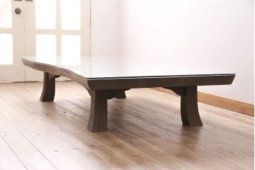 IDC大塚家具の一枚板座卓をリペア&カスタム!クリーニングを行い、強化ガラス天板を新たに製作。(ローテーブル)