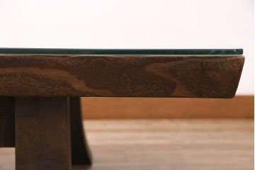 IDC大塚家具の一枚板座卓をリペア&カスタム!クリーニングを行い、強化ガラス天板を新たに製作。(ローテーブル)