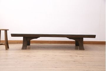 IDC大塚家具の一枚板座卓をリペア&カスタム!クリーニングを行い、強化ガラス天板を新たに製作。(ローテーブル)