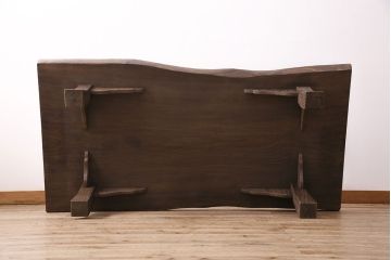 IDC大塚家具の一枚板座卓をリペア&カスタム!クリーニングを行い、強化ガラス天板を新たに製作。(ローテーブル)