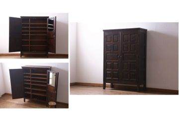 北海道民芸家具のワードローブをリペア&カスタム!可動式の棚板を設置し、木製脚を取り付け収納棚にリメイク。(戸棚、キャビネット)
