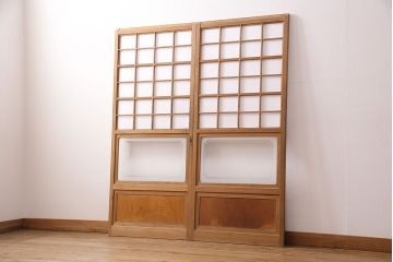 昭和中期の障子戸2枚をリペア&カスタム!設置場所に合わせてリサイズ。ガラス戸の框内側に固定用の枠を製作し障子戸へリメイク。(引き戸、建具)