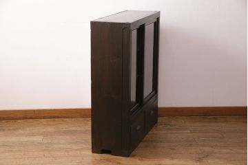 アンティークの収納棚をリペア&カスタム!可動部の調整を行い、傷んだ木部の交換。濃い茶色で着色し仕上げ。(戸棚、キャビネット、食器棚、サイドボード)
