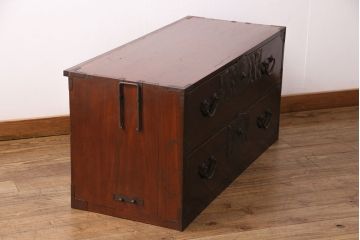 明治大正期の仙台箪笥ローボードの見た目を変えずに綺麗にリペア!鍵の交換。底板の張り替え。(ローチェスト、時代箪笥、引き出し)