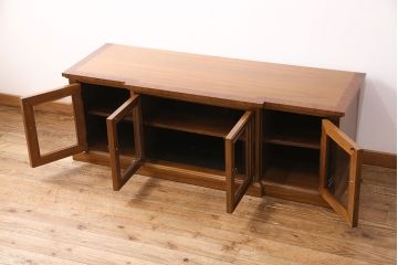 ドレクセルヘリテイジのテレビボードをリペア&カスタム!可動部の調整を行い、背面穴開け加工。(ローボード、収納棚、キャビネット)