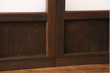 昭和初期のガラス戸4枚をリペア&カスタム!設置場所に合わせてリサイズ。ガラスをすりガラスへ入れ替え。鍵を取り外し、埋め木加工。同時購入品と色味を合わせて着色し仕上げ。(引き戸、建具)