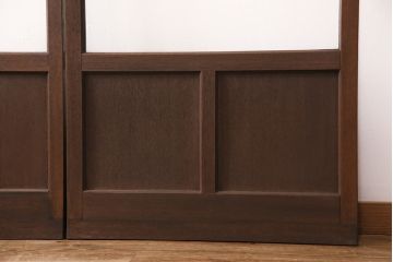 昭和中期のガラス戸3枚をリペア&カスタム!設置場所に合わせてリサイズ。欠損した引き手を取り付け。外部用塗装で仕上げ。(引き戸、建具)