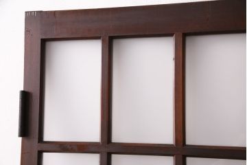 昭和初期の木製ドアをリペア&カスタム!設置場所に合わせてリサイズ。すりガラスへ入れ替え。濃い茶色で着色し仕上げ。(ガラスドア、建具、木製扉)