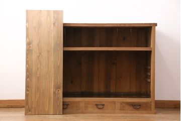 大正期の関東水屋箪笥をリペア&カスタム!ストリップド(剥離)加工を施し、天板を張り替え。可動式の棚板を設置。(収納棚、戸棚、食器棚)