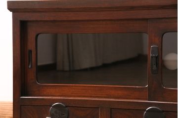 昭和初期のテレビ台をリペア&カスタム!鉄脚を取り付け。背面穴開け加工。建具はクリアガラスに入れ替え。(ローボード、収納棚)